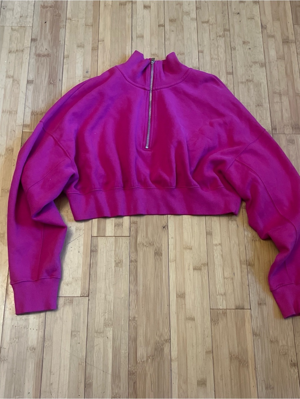 Express Magenta Cropped Half-Zip Sweatshirt